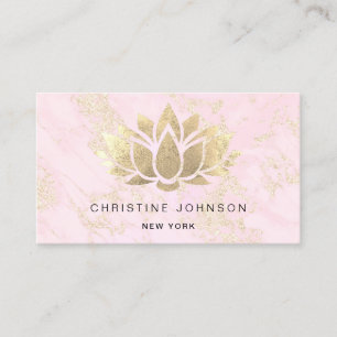 Cartão De Visita folha de ouro lotus faux em mármore rosa
