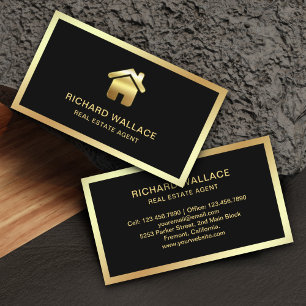 Cartão De Visita Folha de Ouro Preto Logotipo Residencial Agente Im