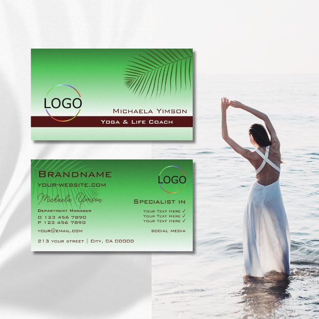 Cartão De Visita Folha de Palma de Gradação Verde com Profissional  (Criador carregado)