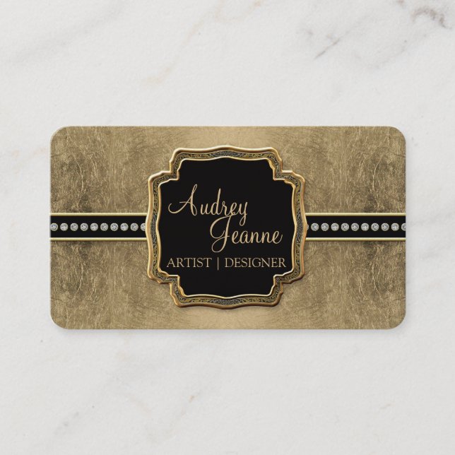 Cartão De Visita Folha Dourada de aparência Fleur de Lis Faux Vinta (Frente)