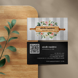 Cartão De Visita Folha Floral Rolling Pin Patisserie CÓDIGO QR Bus