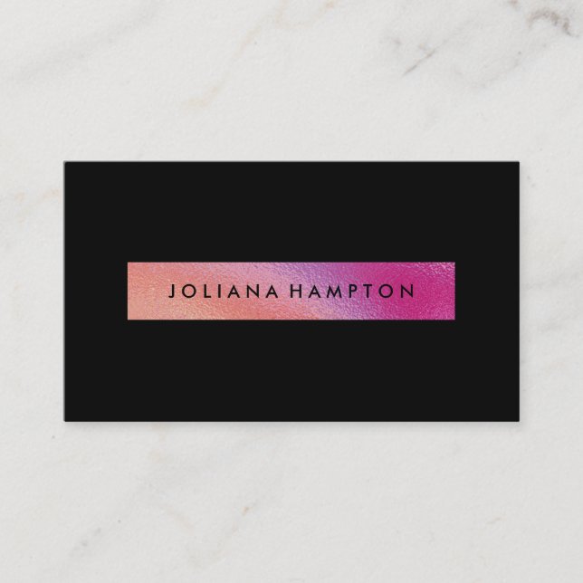 Cartão De Visita Folha holográfica do arco-íris preto moderno Luxe  (Frente)