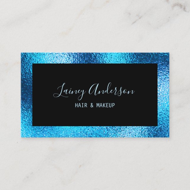 Cartão De Visita Folha metálica azul-metálica de luxo simples e suj (Frente)