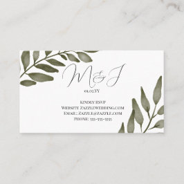 Cartão De Visita Folha Ramo Verdura Aquarela RSVP Casamento