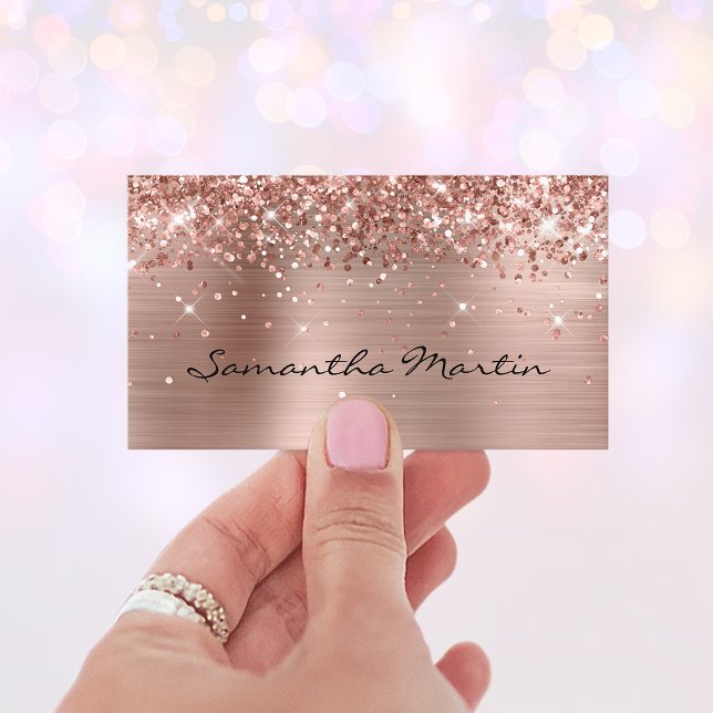 Cartão De Visita Folha Rosa de ouro com brilho (Glittery Rose Gold Foil Business Card)