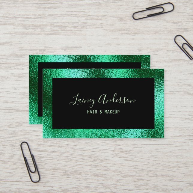 Cartão De Visita Folha verde metálica simples de luxo Trendy (Frente/Verso In Situ)