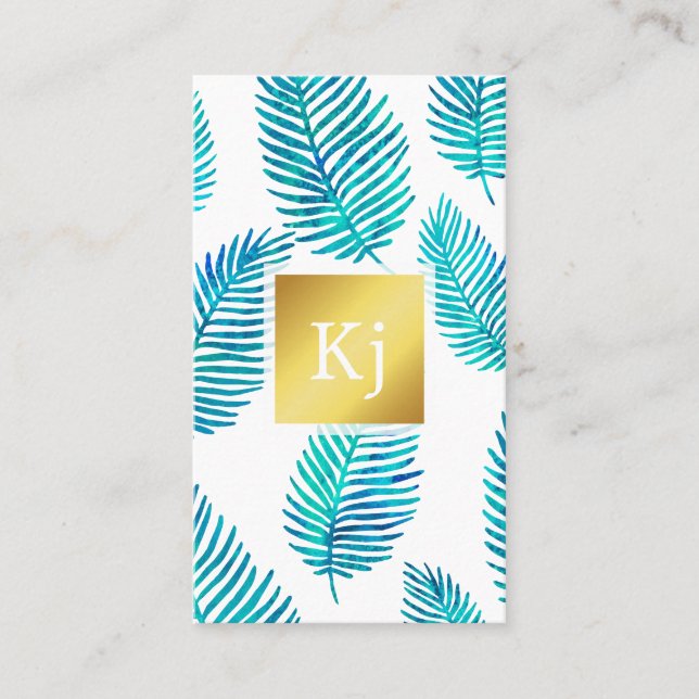 Cartão De Visita Folhagem de Aquarela com Dourado (Frente)