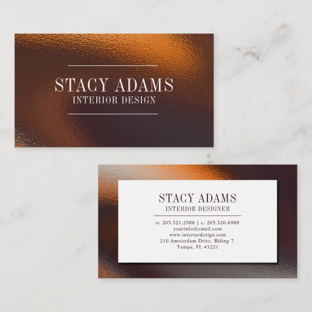 Cartão De Visita Folhagem de Bronze de Abstrato moderno (Frente/Verso)