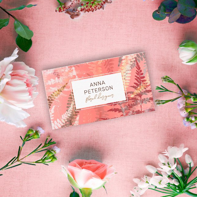 Cartão De Visita Folhagem de Fern Rosa-Rosa-Rosa-Elegante Abstrato  (Criador carregado)