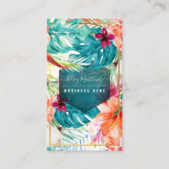 Cartão De Visita Folhagem de Flores Tropicais PixDezines (Frente)