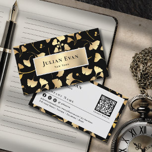Cartão De Visita Folhagem Dourada Elegante Glitter Luxe