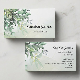 Cartão De Visita Folhas de Aquarela Eucalyptus