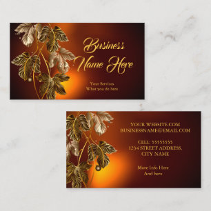 Cartão De Visita Folhas de Bronze Dourado Marrom Elegantes e Sofist