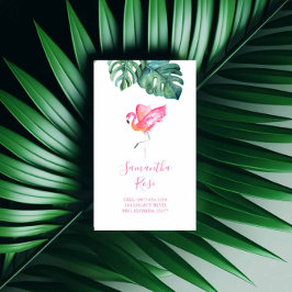 Cartão De Visita Folhas de Palm Flamingo Monstera, Rosa
