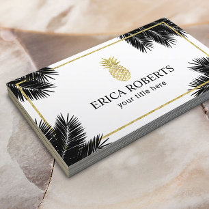 Cartão De Visita Folhas de palmeira tropicais do abacaxi Dourado