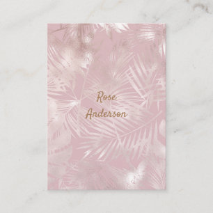 Cartão De Visita Folhas de Palmeira Tropical Botânica Rosa Dourado