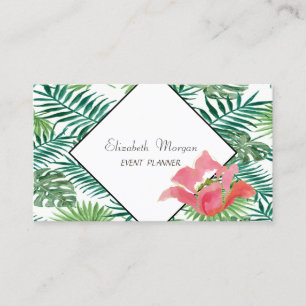 Cartão De Visita Folhas de Palmeira Tropical Moderna Hibisco Havaia