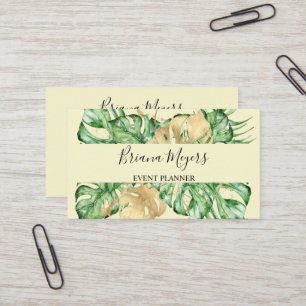 Cartão De Visita Folhas de Palmeira Verde Dourado Tropic Amarelo