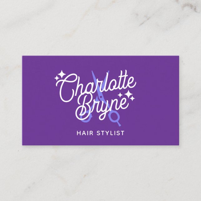 Cartão De Visita Folhas de recorte de Hairstylist púrpura (Frente)