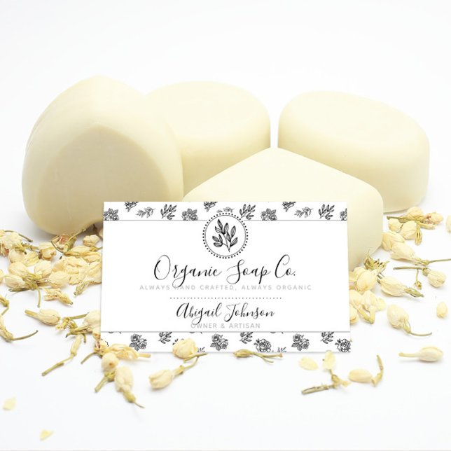 Cartão De Visita Folhas de Rosas de Arte Negra e Branca Desenhadas  (Criador carregado)