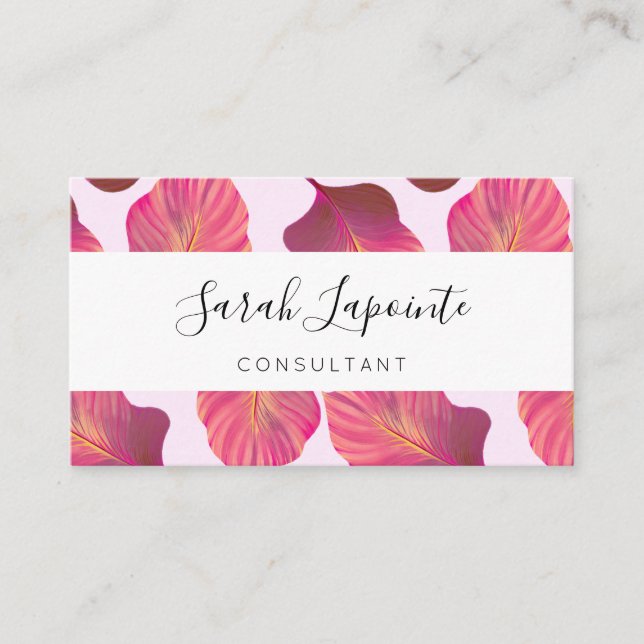 Cartão De Visita Folhas tropicais chic em padrão rosa (Frente)