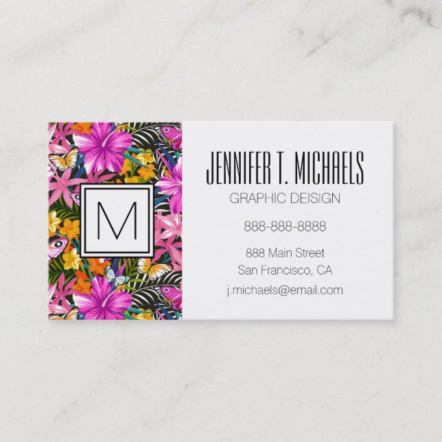 Cartão De Visita Folhas tropicais e flores (Frente)