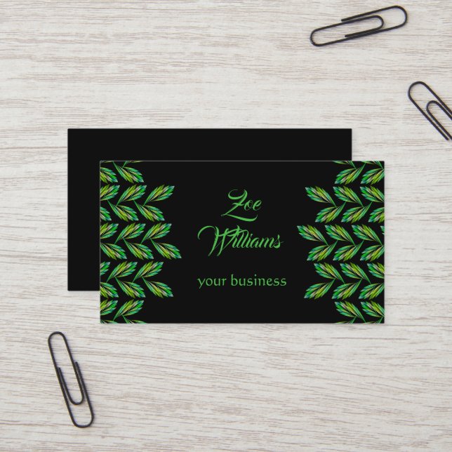 Cartão De Visita Folhas verdes neon - arte fractal, moderna (Frente/Verso In Situ)