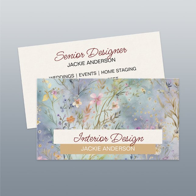 Cartão De Visita Foliage Blue Watercolor (Criador carregado)