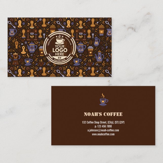 Cartão De Visita Folk coffee brand badge — cocoa with caramel (Frente/Verso)