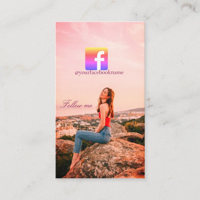 Cartão De Visita follow us facebook username social media photo  (Frente)