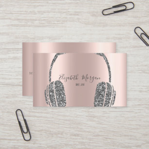 Cartão De Visita Fones de ouvido DJ com brilho prateado e dourado r