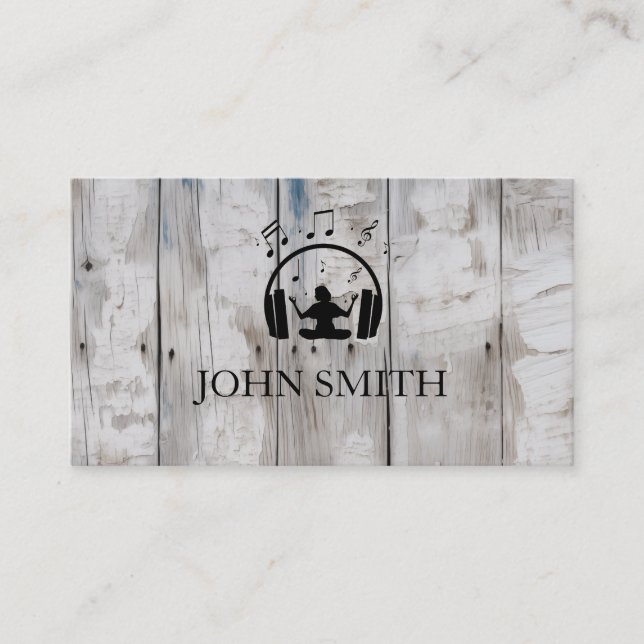 Cartão De Visita Fones de ouvido Dourados DJ Música Preta (Frente)