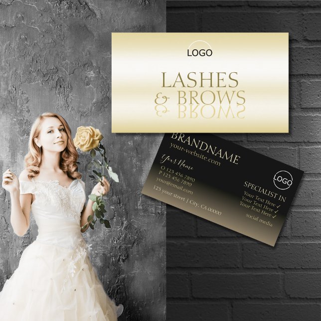 Cartão De Visita Fonte de Espelho Legal, Dourado e preto, com logot (Criador carregado)