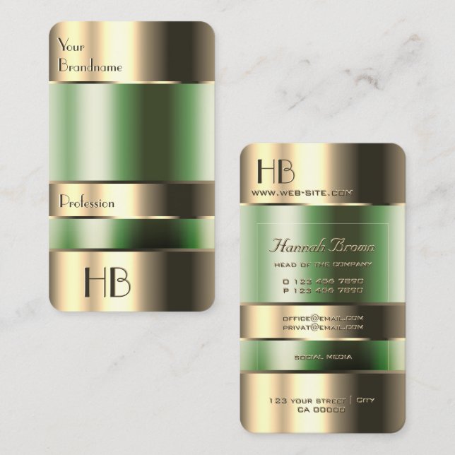 Cartão De Visita Fonte de Gráfico Verde de Caixa Dourada com Inicia (Frente/Verso)