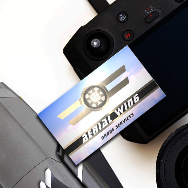 Cartão De Visita Força aérea rotundas de ouro, metal e céu (Criador carregado)