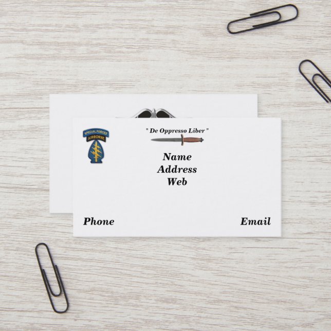 Cartão De Visita Forças especiais do exército berets verdes sf sfg  (Frente/Verso In Situ)