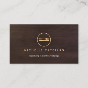 Cartão De Visita FORK & KNIFE LOGO DESIGN no DARK BROWN WOODGRAIN