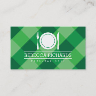 Cartão De Visita Fork, Plate, Logotipo da Faca em um Chef Gingham V