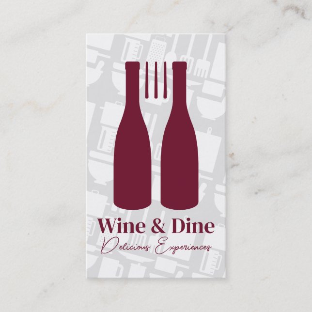 Cartão De Visita Fork Wine Bottles Logo | Restaurant Cuisine (Frente)