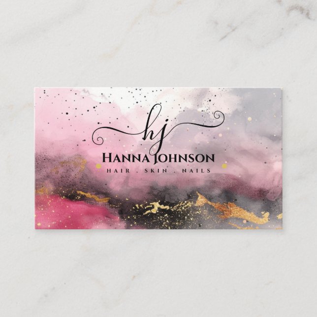 Cartão De Visita Forma de água Faux Dourada Gitter Monograma inicia (Frente)