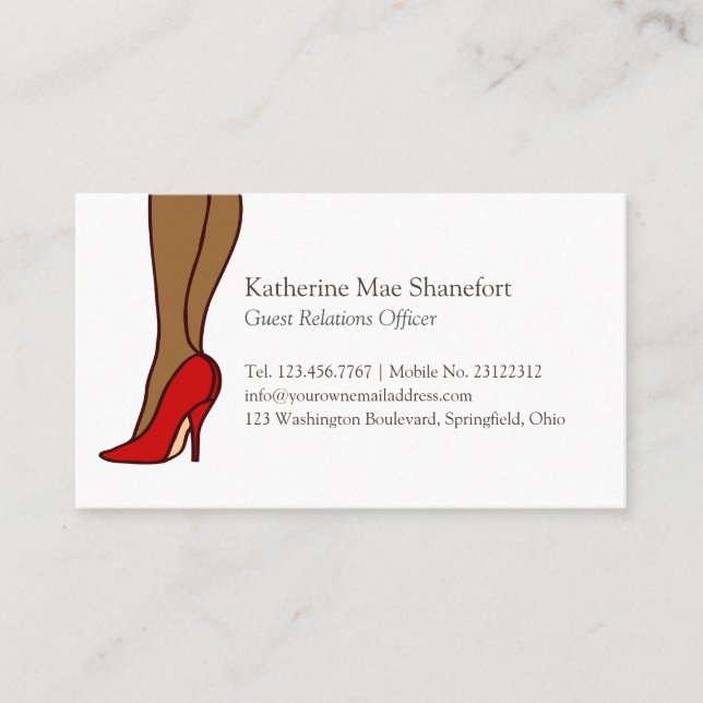 Cartão De Visita Forma vermelha do estilete dos saltos altos (Frente)