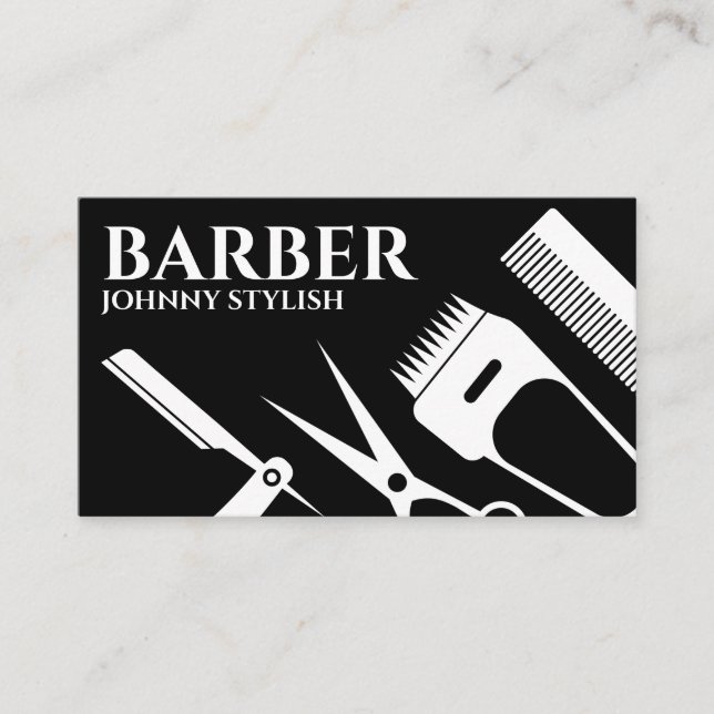 Cartão De Visita Formas de ferramentas de barbearia  (Frente)