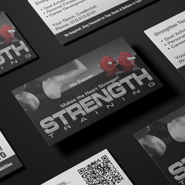Cartão De Visita Fortaleça seu treinamento de estilo de vida (No excuse makes the heart stronger. Strength training spirit, mind, and body. Empower business cards)