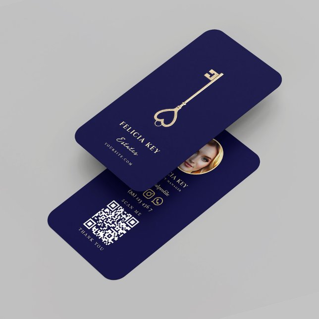 Cartão De Visita Foto Azul Midnight Modern Realtor (Modern Realtor Midnight Blue Photo Business Card
)