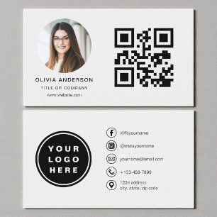 Cartão De Visita Foto Cinza com Código QR Mídia Social