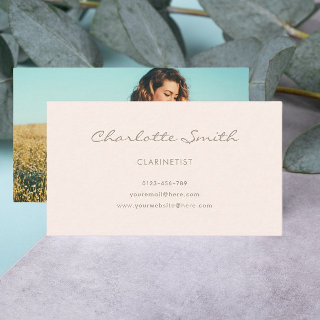 Cartão De Visita Foto Clarinetist Blush Pink Elegante (Criador carregado)