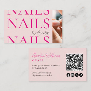 Cartão De Visita Foto Código QR de Ícone Social Blush Pink Modern N