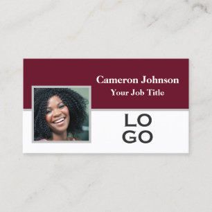 Cartão De Visita Foto com Logotipo Personalizado em Burgundy