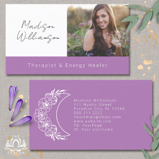 Cartão De Visita Foto da Lua do Crescente Moderno Esotérico de Ener