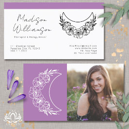 Cartão De Visita Foto da Lua do Crescente Moderno Esotérico de Ener